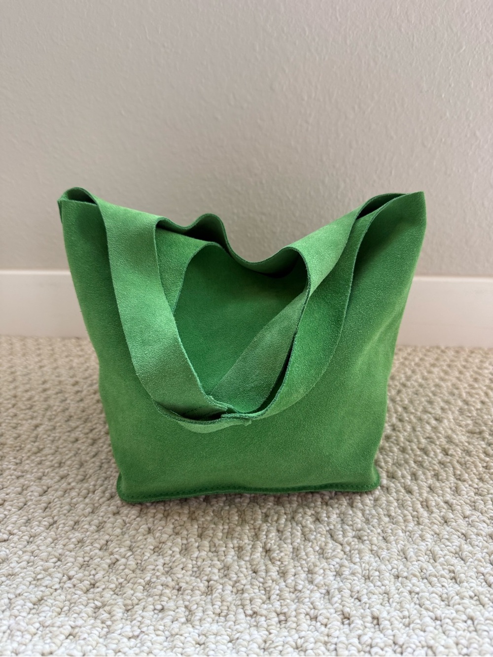 Italian Leather & Suede Uno Alla Volta Small Bucket Bag in Green